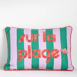 NEW Anthropologie Beach Vibes Embroidered Indoor/Outdoor Pillow 14x20”